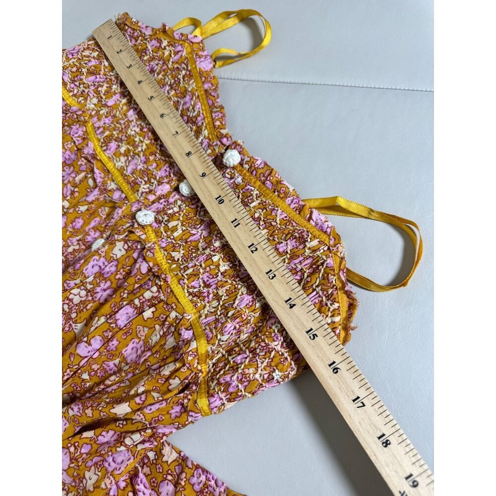 Free People Molly Jo Midi Maxi Dress Women Small Tiered Mustard Floral Smocked - Picture 8 of 16